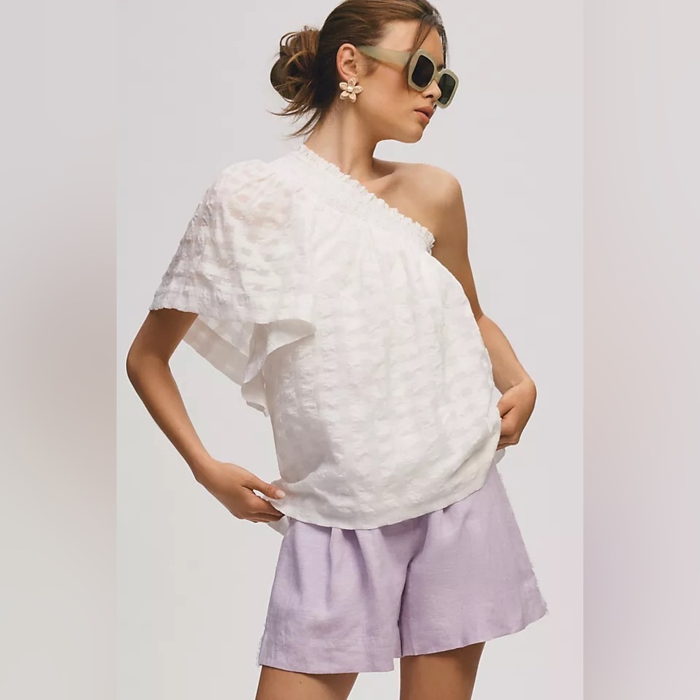 Maeve One-Shoulder Ruffle-Sleeve Blouse